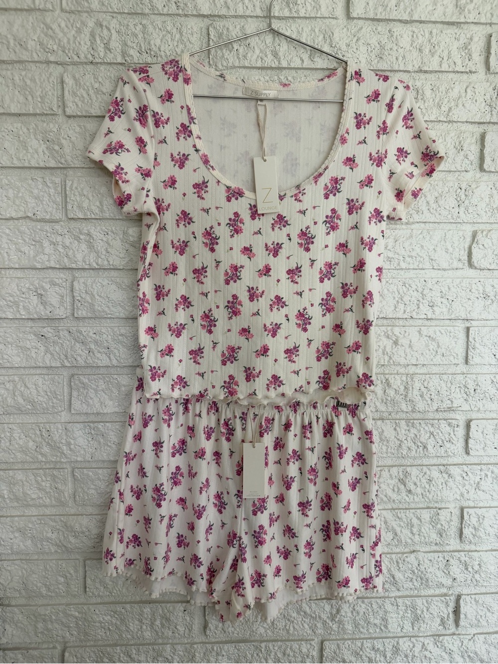 Z Supply Dawn Ditzy Cream 2 piece pajamas with Pink Floral Print